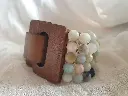Bracelet 5 rangs, couleurs vert d'eau avec fermoir en bois